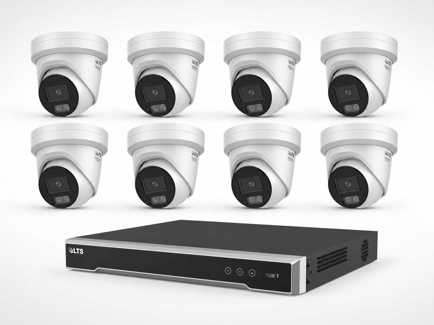 One LTS 16-channel PoE recorder with eight LTS 4MP turret cameras