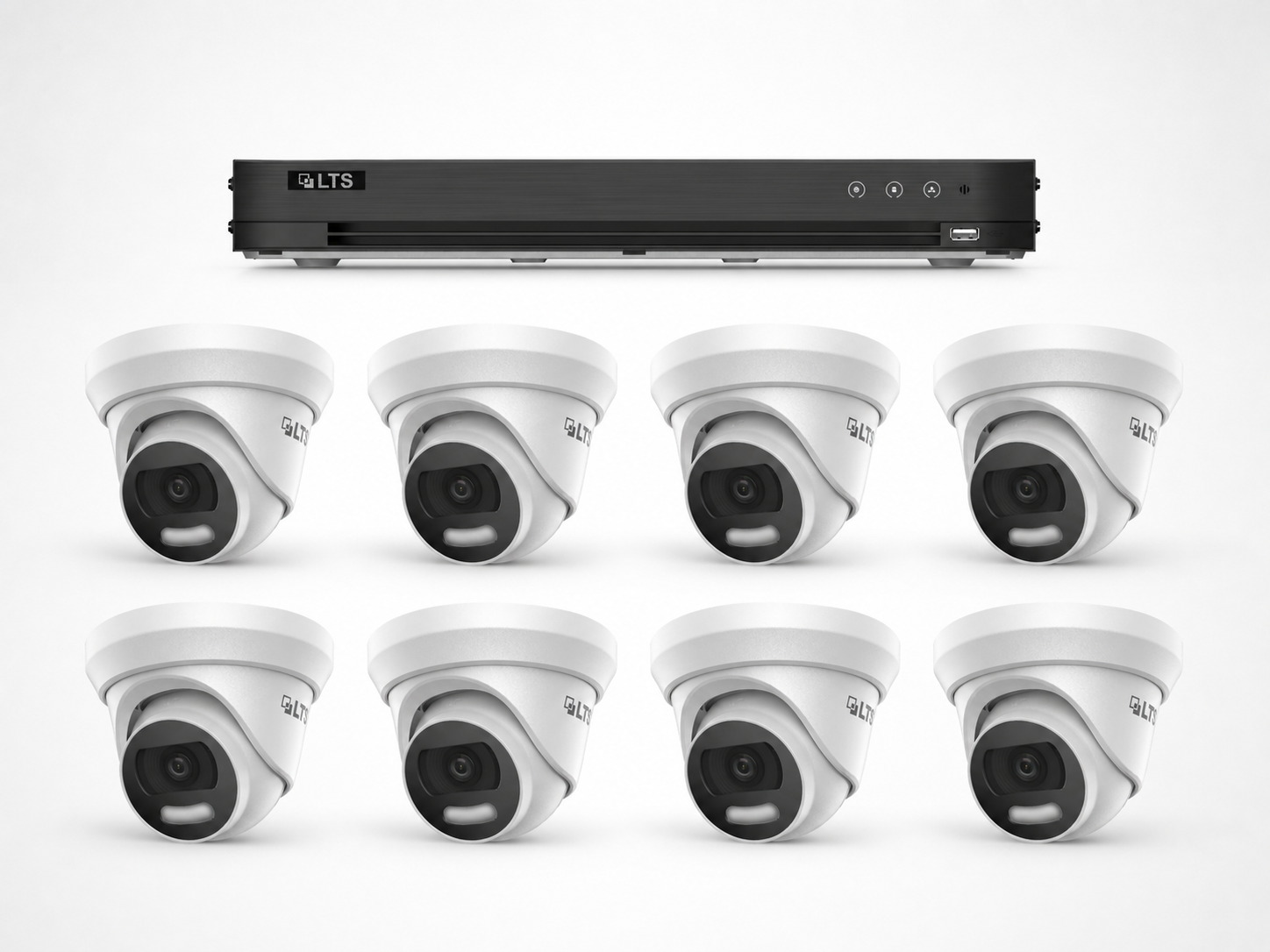 One LTS 8-channel 8MP DVR with eight LTS 8MP 4K HD-TVI turret cameras