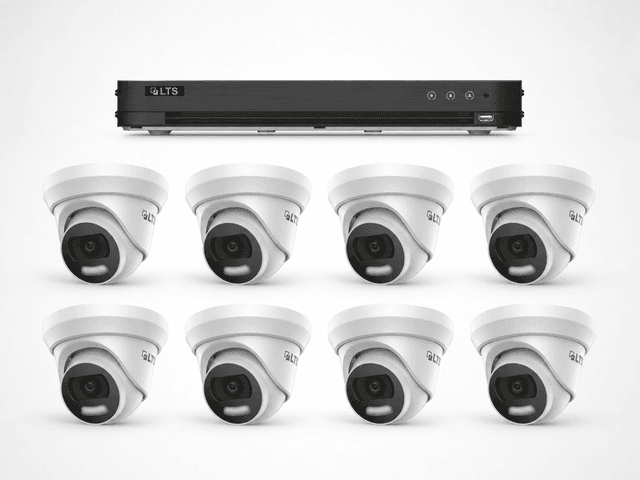 One LTS 8-channel 8MP DVR with eight LTS 8MP 4K HD-TVI turret cameras