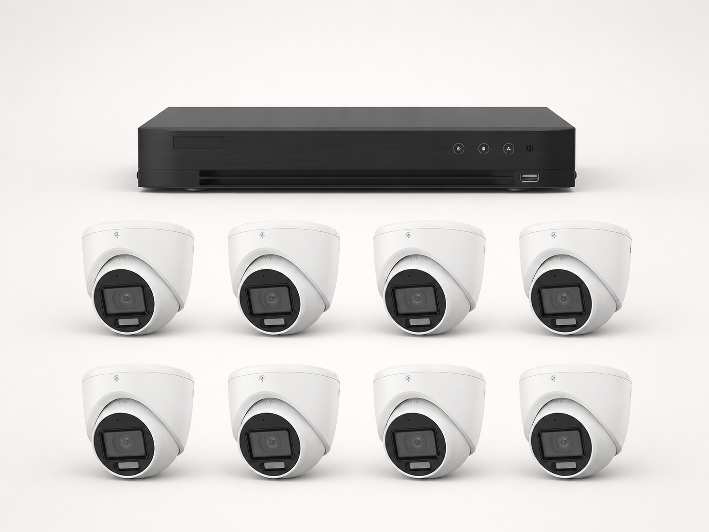 One LTS 8-channel DVR with eight LTS 2MP HD-TVI turret cameras