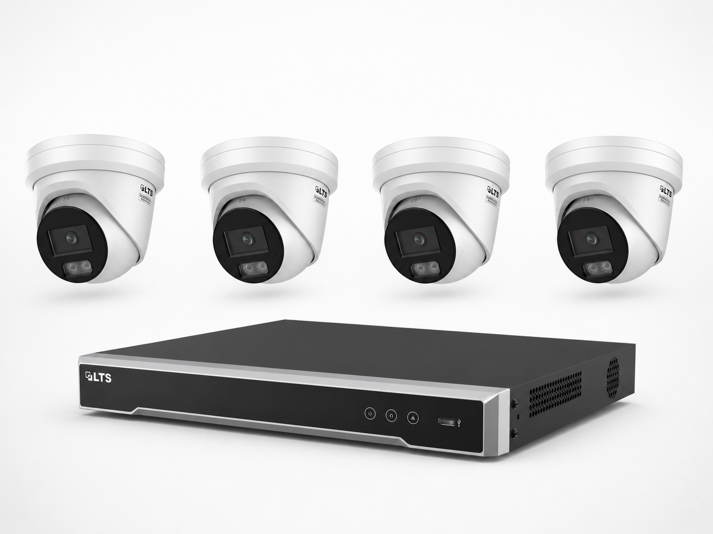 One LTS 8-channel PoE recorder with four LTS 4MP turret cameras
