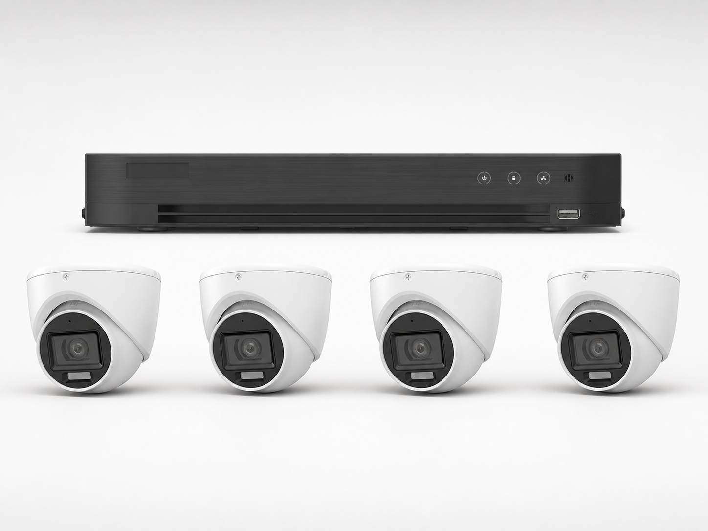 One LTS 4-channel DVR with four LTS 2MP HD-TVI turret cameras