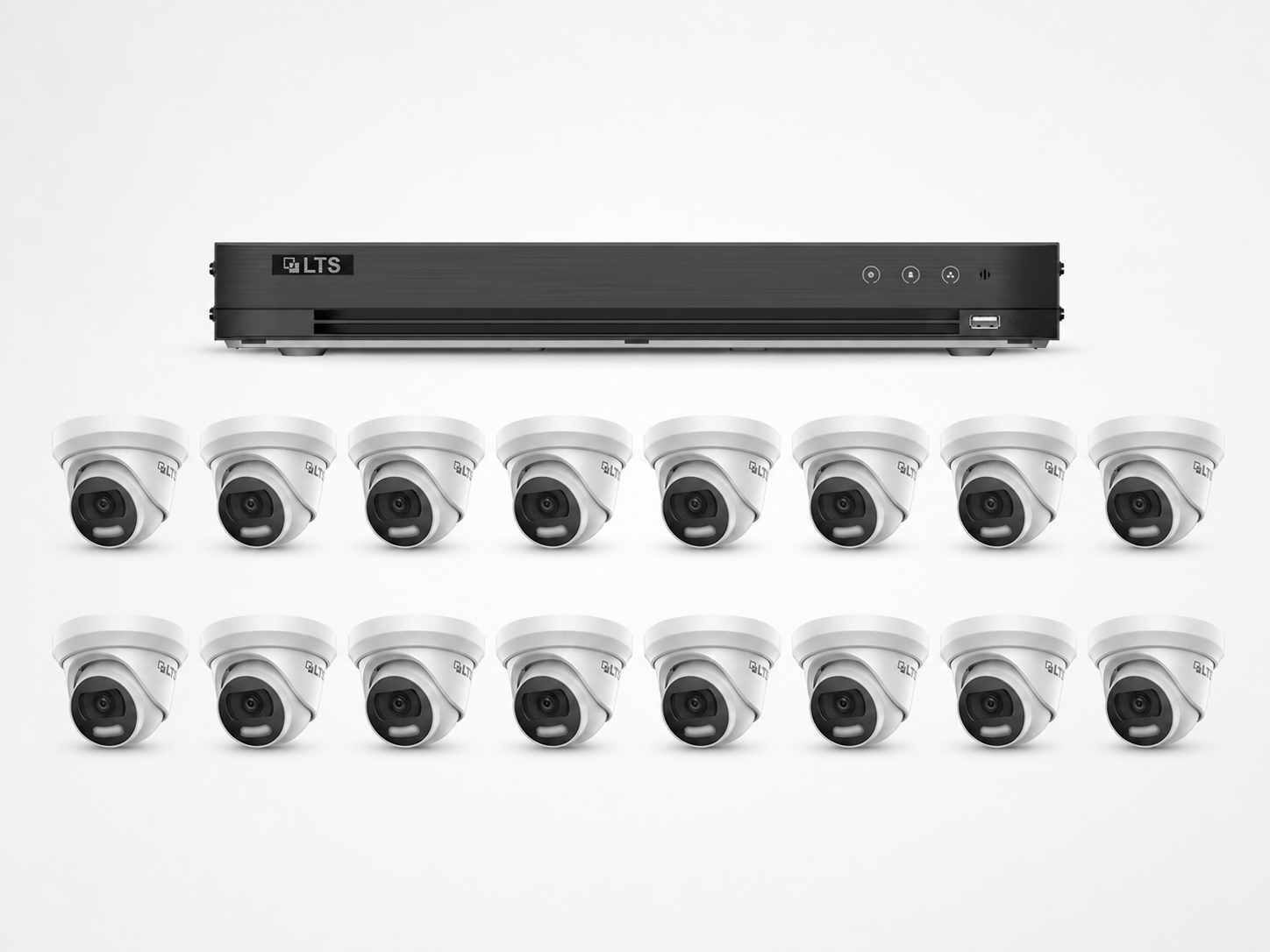 One LTS 16-channel 8MP DVR with sixteen LTS 8MP 4K HD-TVI turret cameras