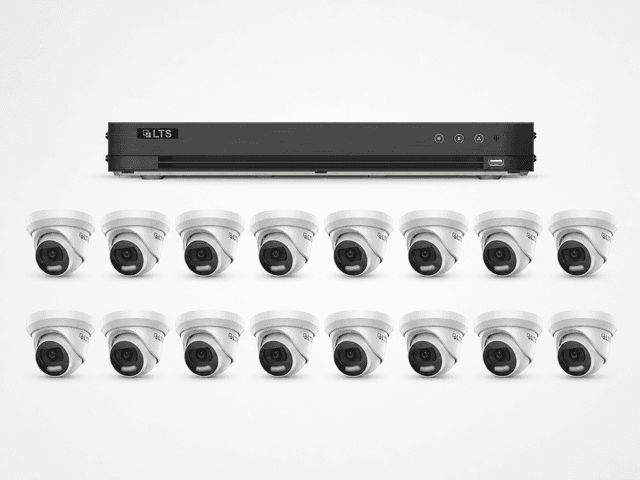 One LTS 16-channel 8MP DVR with sixteen LTS 8MP 4K HD-TVI turret cameras