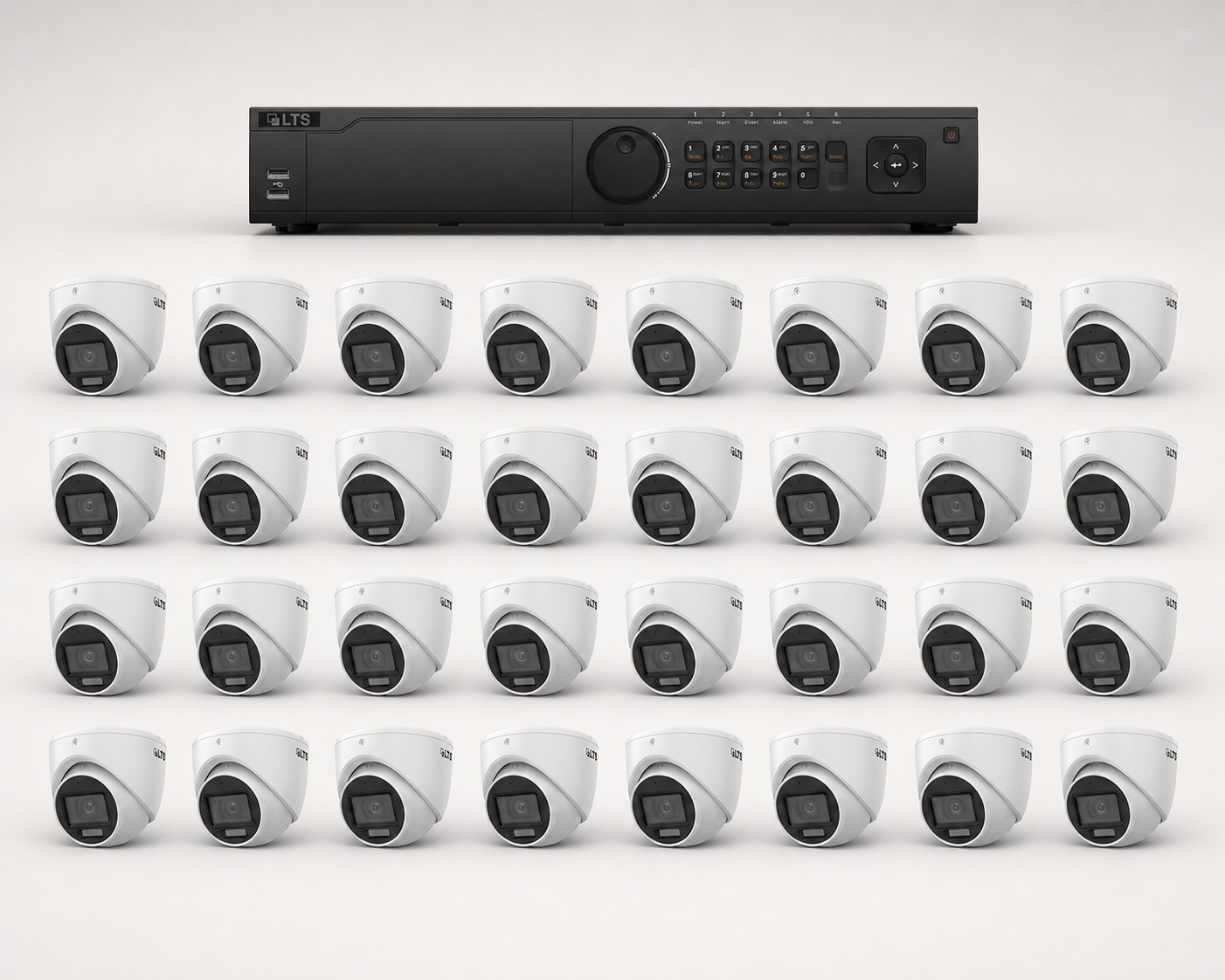 One LTS enterprise 32-channel DVR with thirty-two LTS 2MP HD-TVI turret cameras