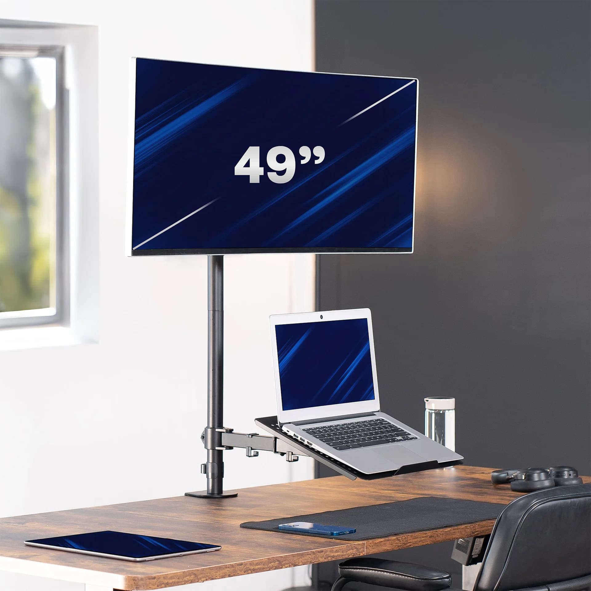 Single Ultrawide Monitor and Laptop Extra Tall Desk Mount - Up to 49" Screens, 17" Laptops