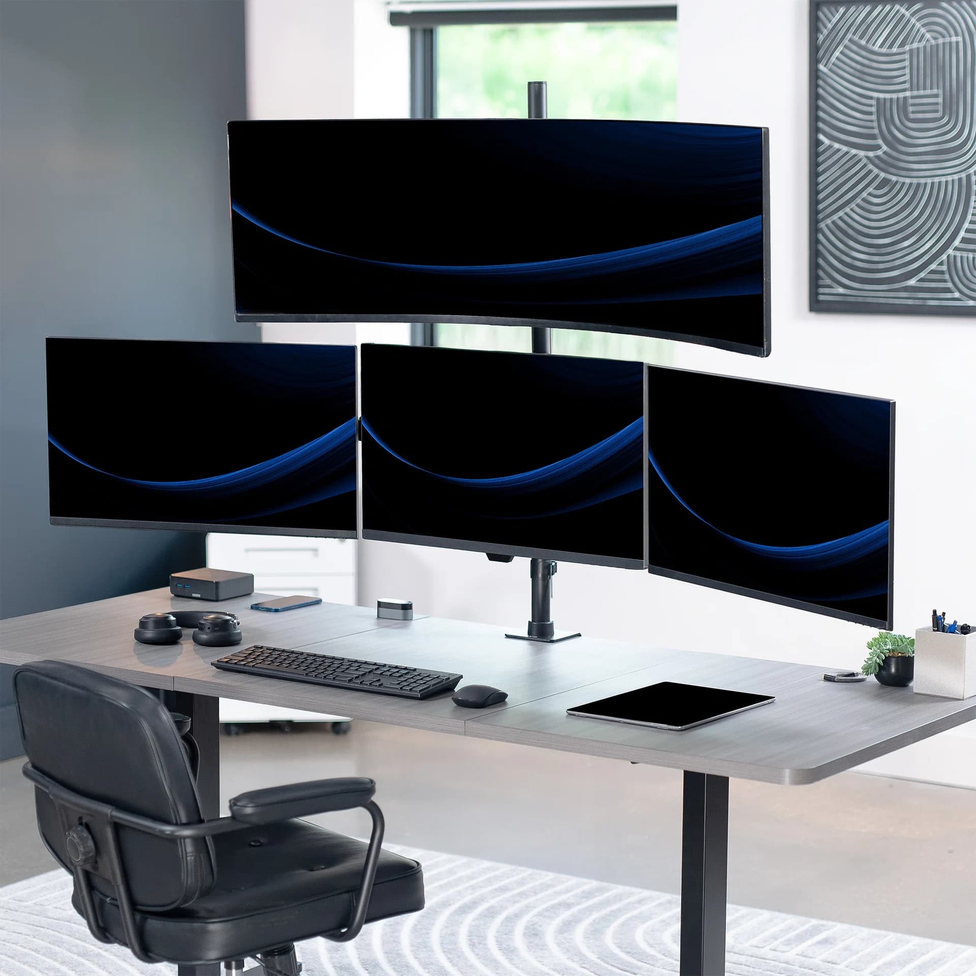 Quad Monitor Desk Mount (1 Ultrawide + 3 Standard) - Up to 49" Screens