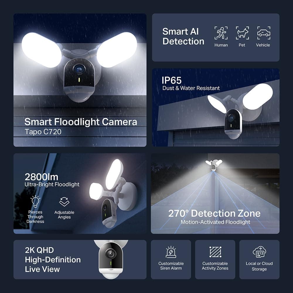 2K QHD IP65 Floodlight Camera, Tapo C720