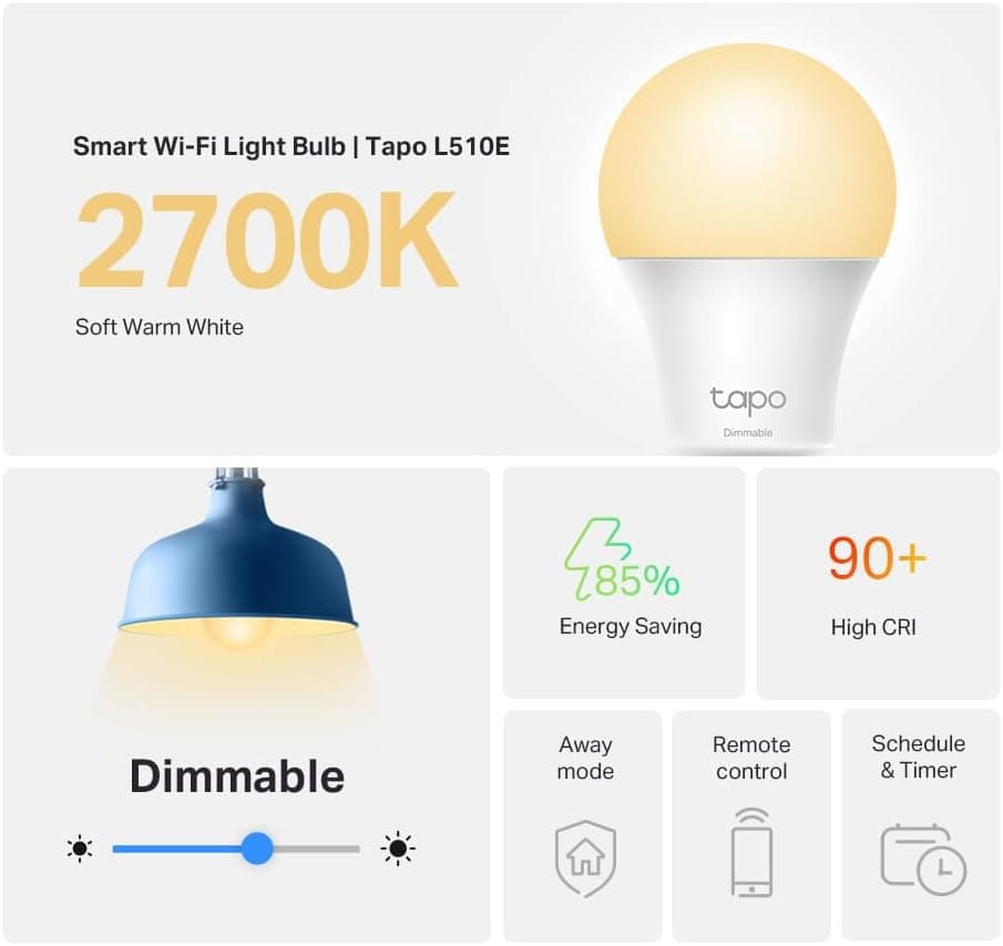 Smart Dimmable Light Bulb, 2700K, Tapo L510E(4-Pack)