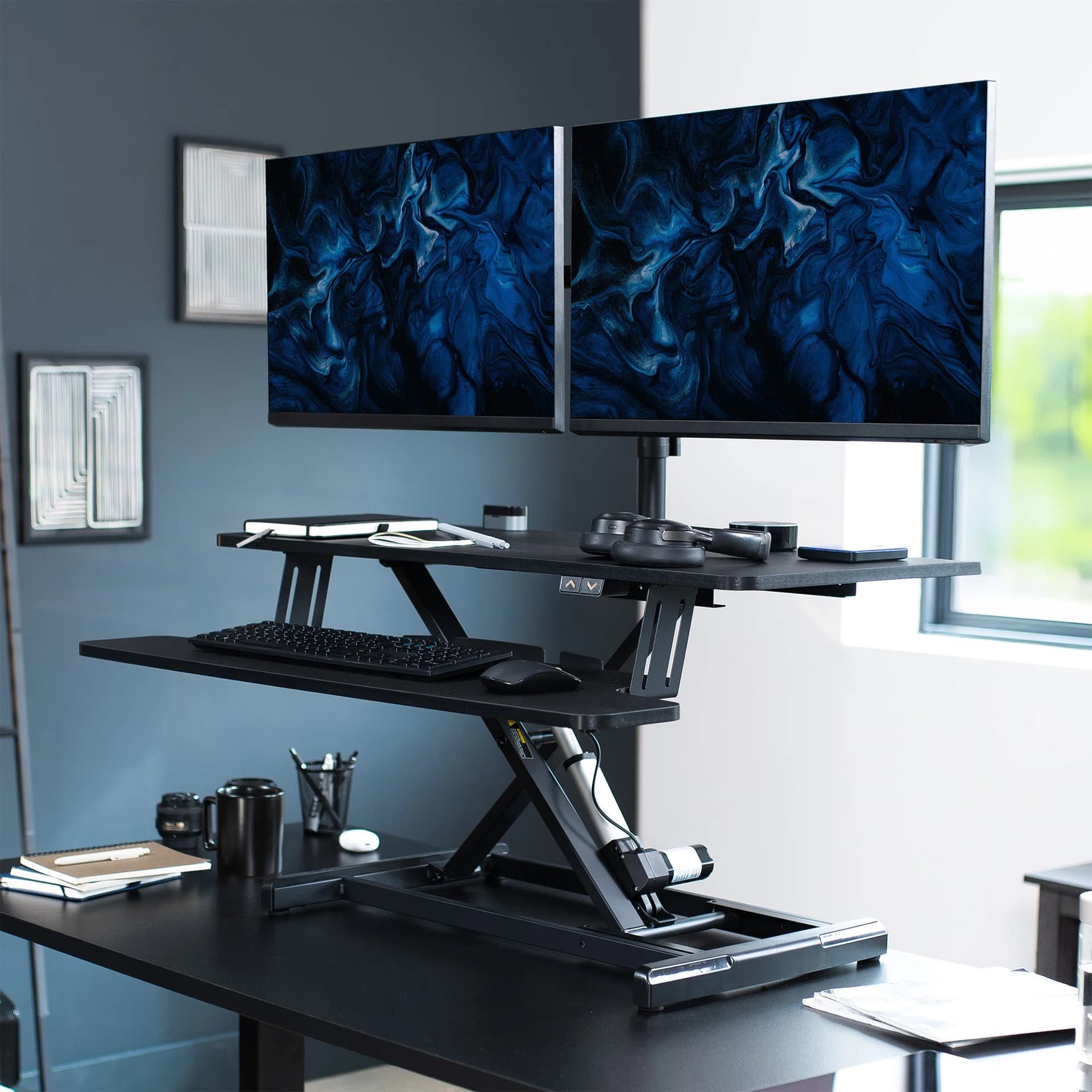 Electric Standing Desk Converter with Dual Monitor Mount - 13" to 30" Screens