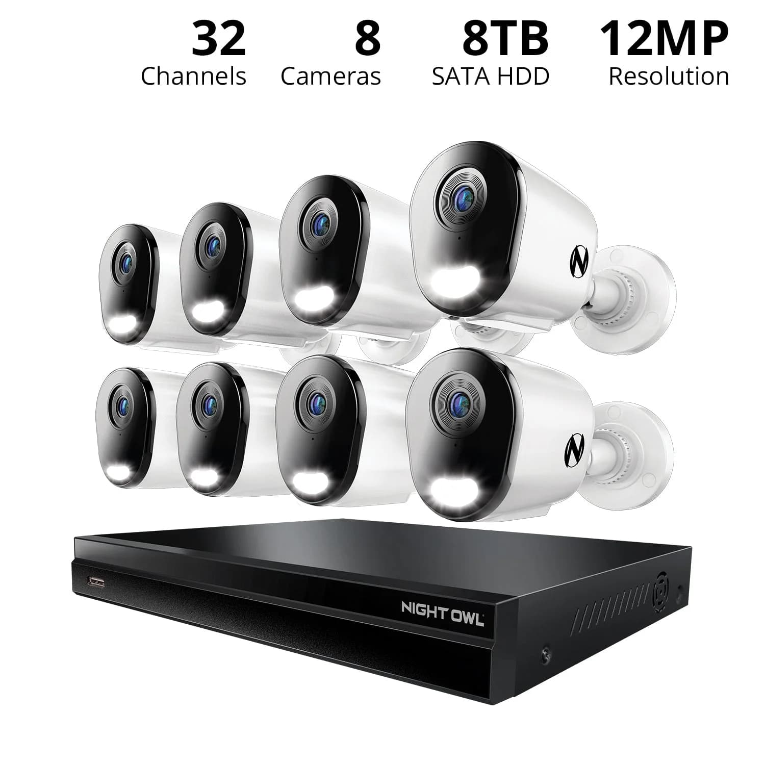 2-Way Audio 32 Channel 12MP NVR with 8TB HDD and 8 Wired IP 4K Deterrence Cameras