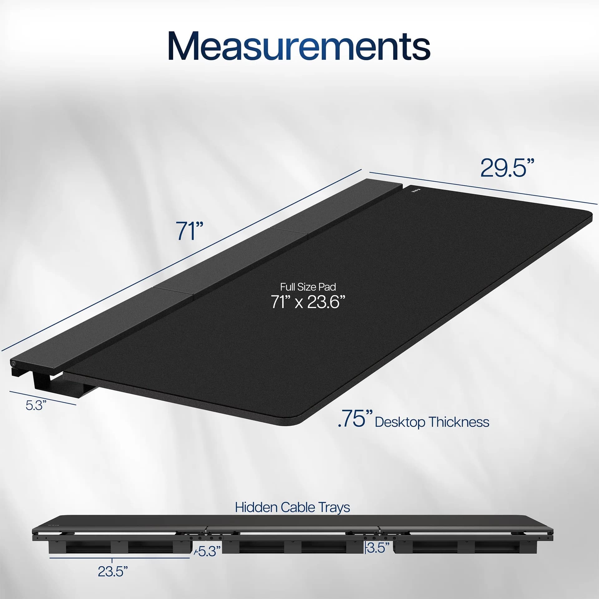 71" x 30" Concealed Cable Table Top with Full-Size Pad