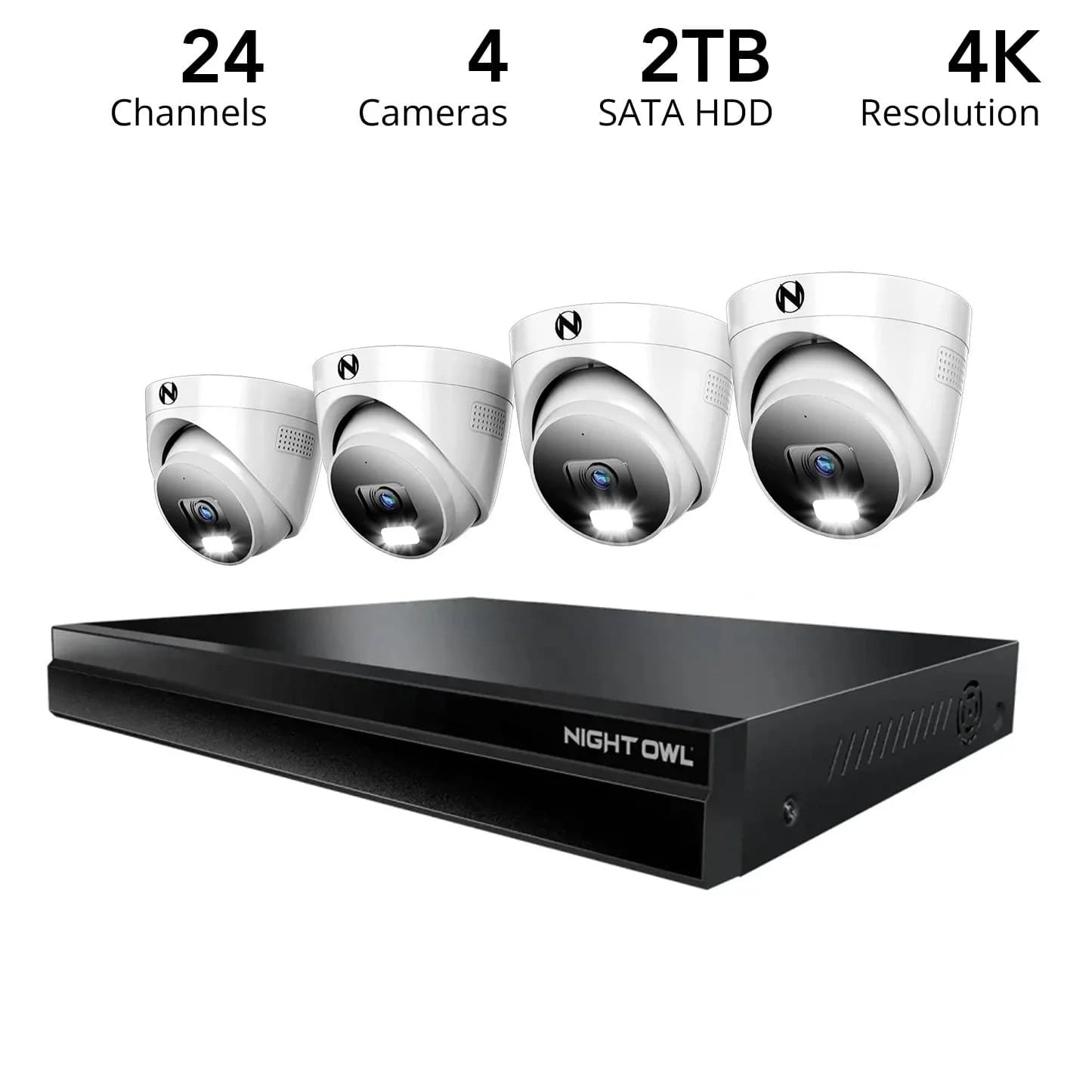 24 Channel 12MP eNVR with 2TB Hard Drive and 4 Wired IP 4K Dome Cameras w 2-Way Audio - 8 POE Ports