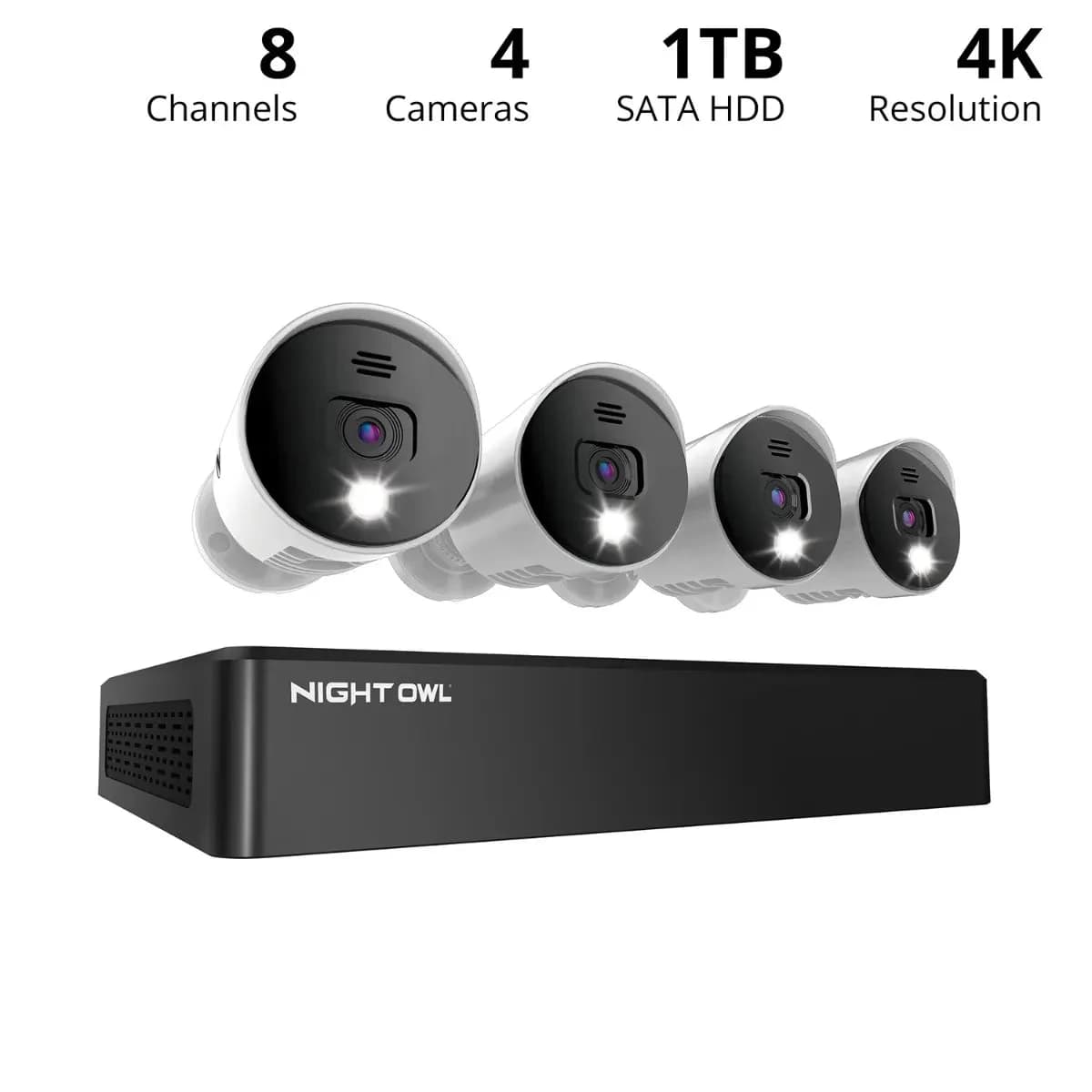 8 Channel 4K Bluetooth DVR with 1TB Hard Drive and 4 Wired 4K Spotlight Cameras with Audio Alerts and Sirens