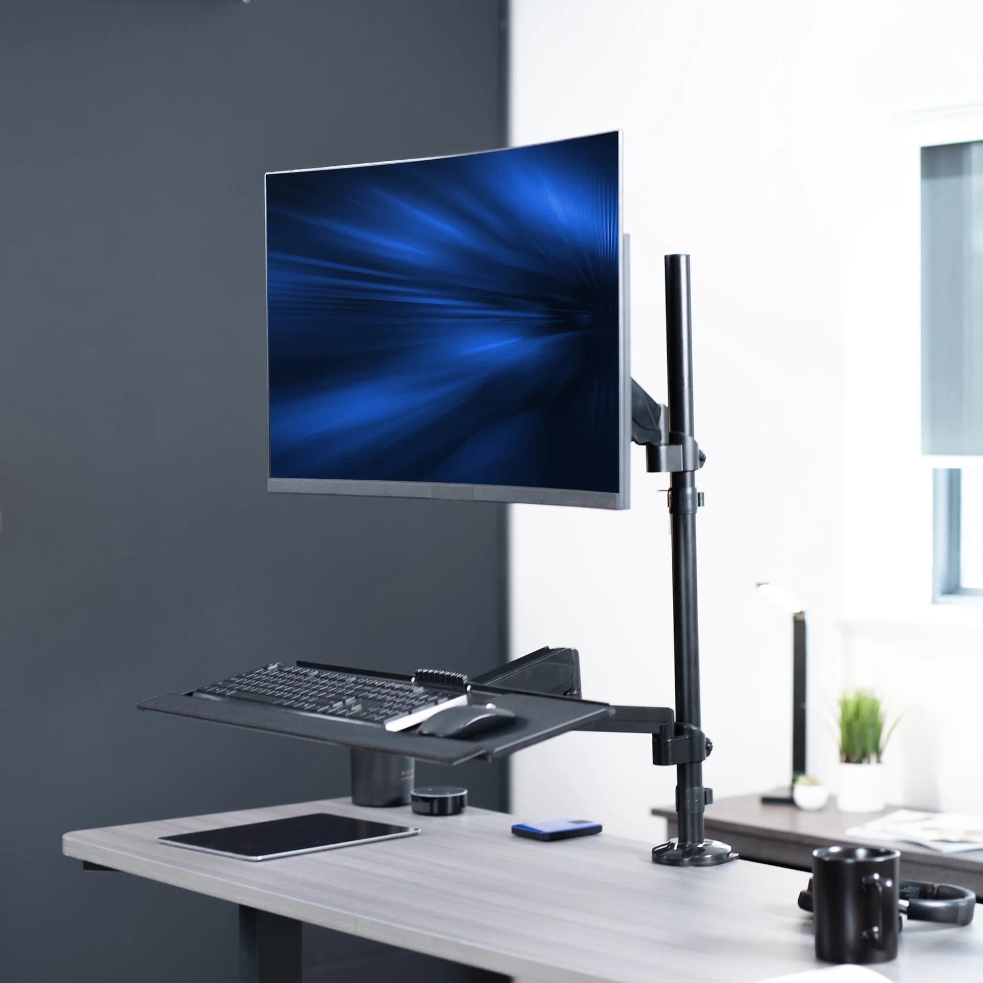Single Monitor Sit to Stand Desk Mount Workstation - 17" to 32" Screens
