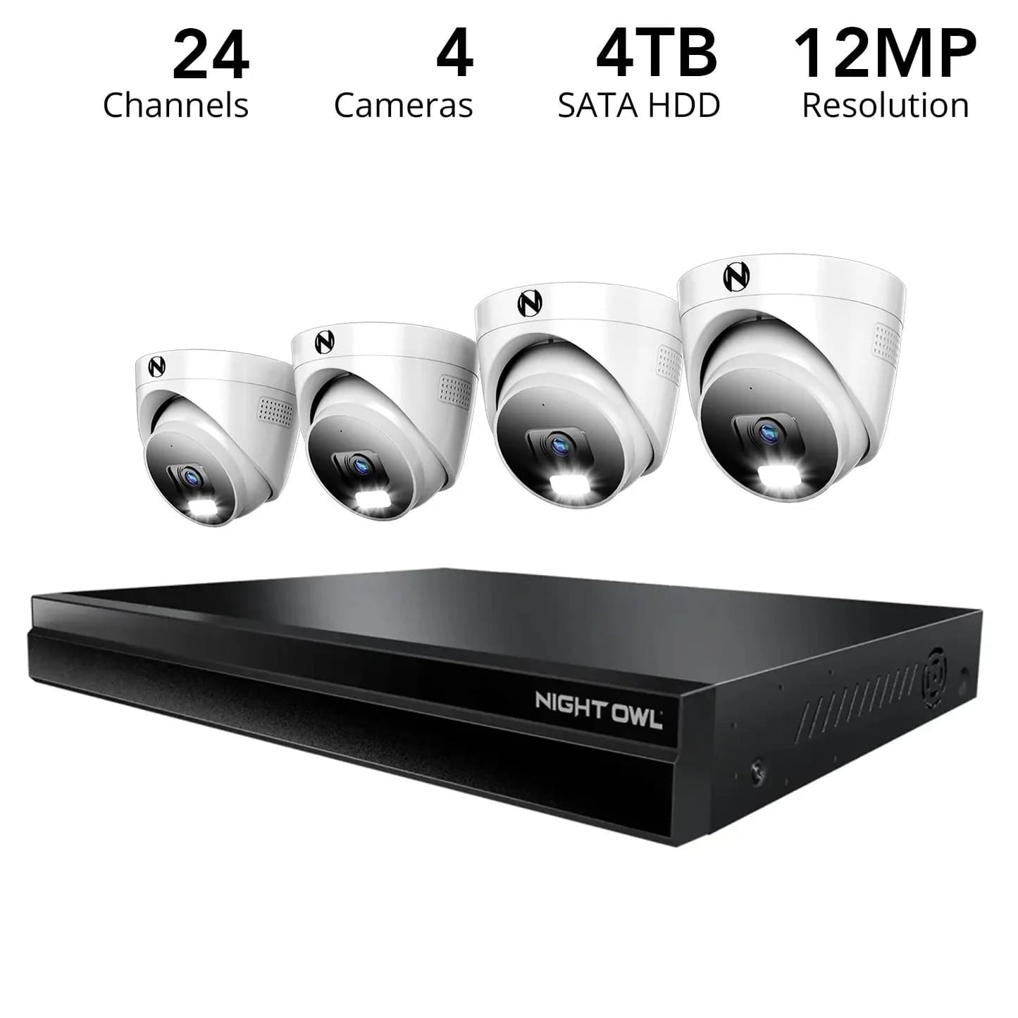 24 Channel 12MP eNVR with 4TB Hard Drive and 4 Wired IP 12MP Dome Cameras w 2-Way Audio - 16 POE Ports