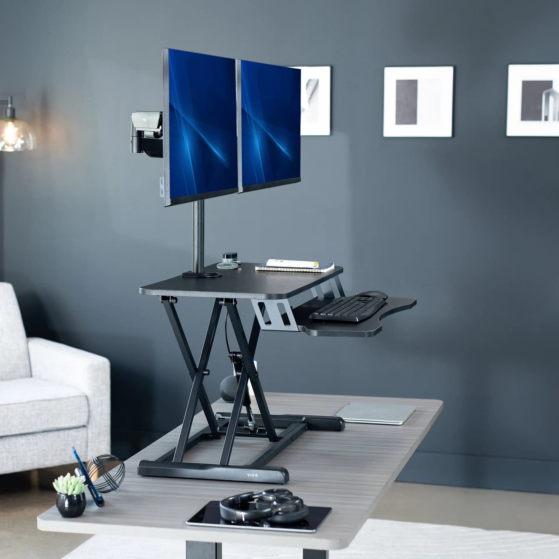 Desk Riser with Mechanical Dual Monitor Mount - 17" to 32" Screens