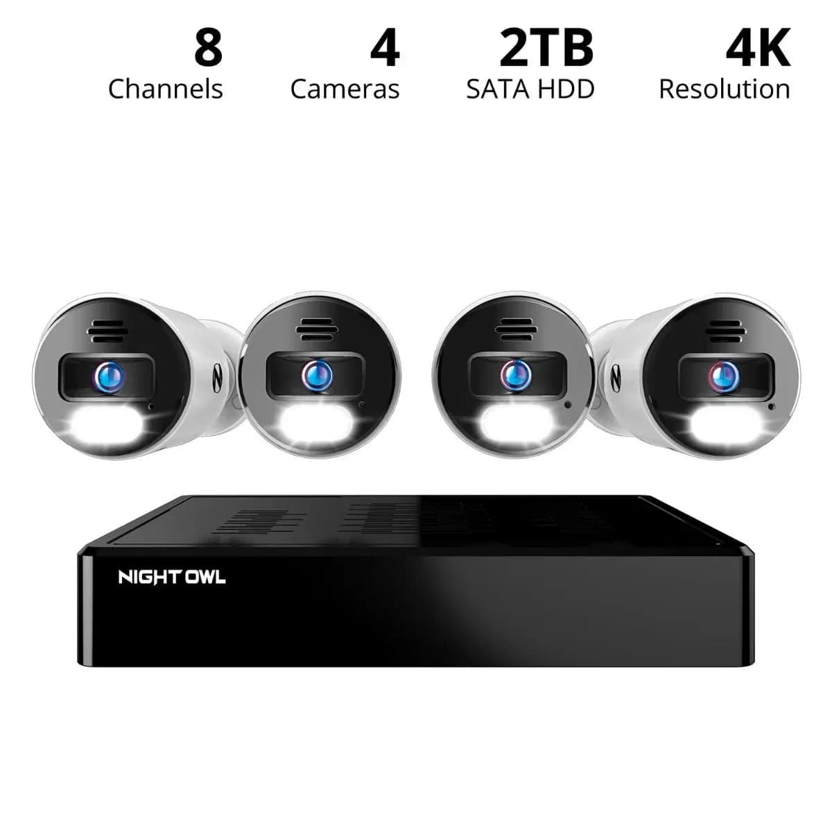 12 Channel 4K Bluetooth NVR with 2TB Hard Drive and 4 Wired IP 4K Spotlight Cameras with 2-Way Audio and Audio Alerts and Sirens
