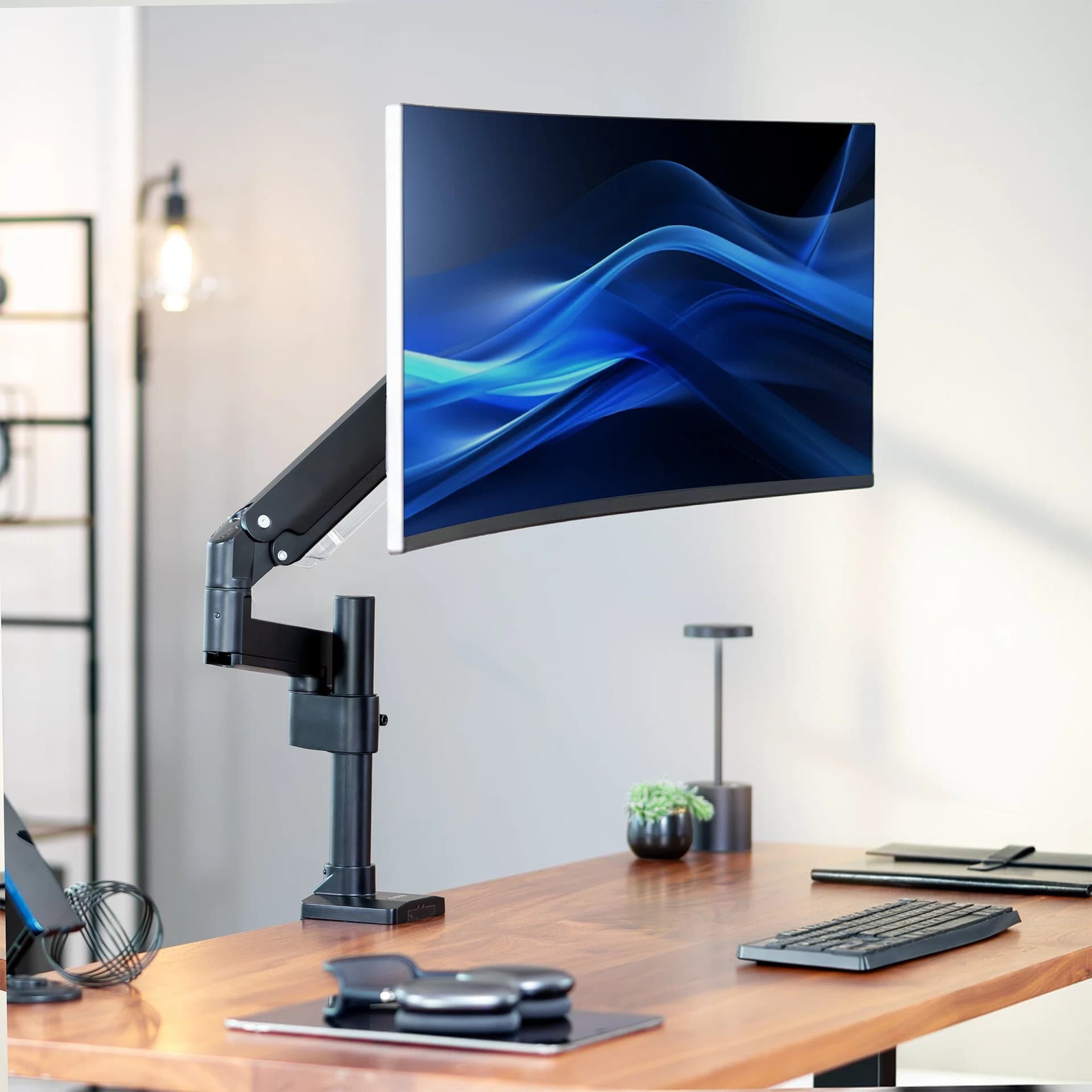 Pneumatic Arm Single Ultrawide Monitor Desk Mount - Up to 49" Screens