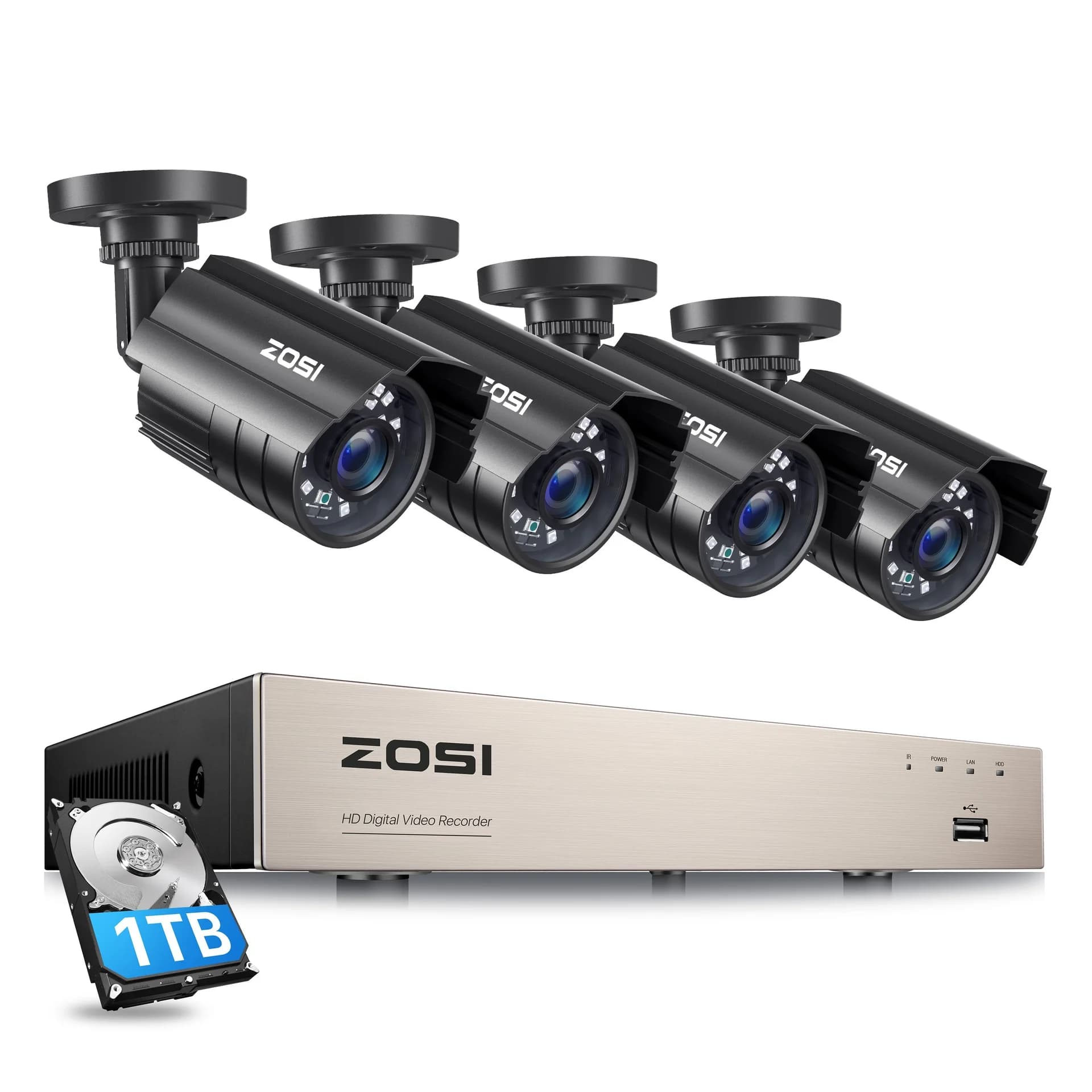 C211 4-Camera Black 1080P 8-Channel HD-TVI / coax System — NO Hard Drive