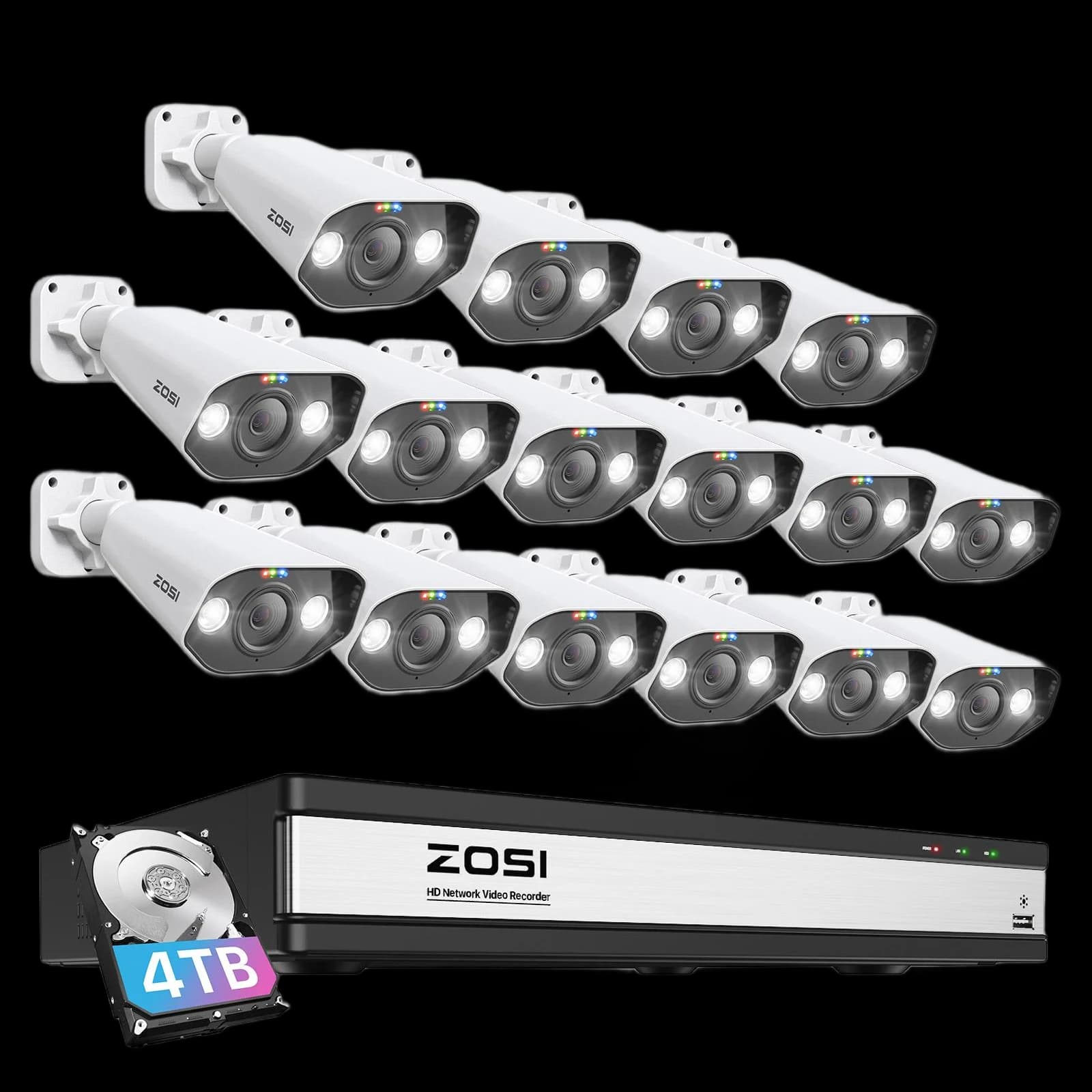 C182 8-Camera White 5MP 16-Channel PoE System — 4TB