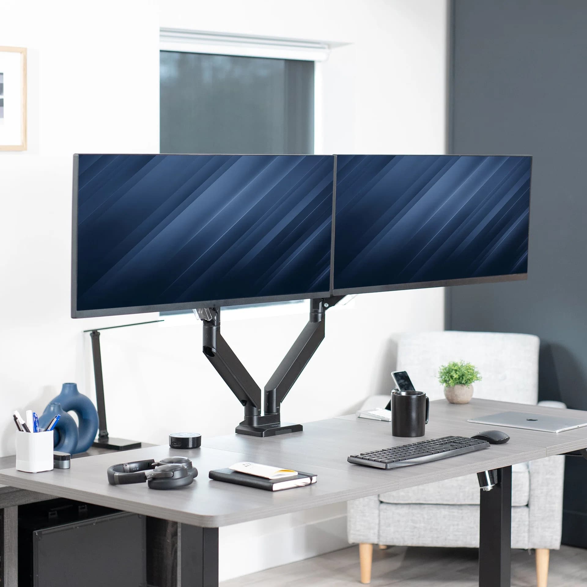 Pneumatic Arm Dual Ultrawide Monitor Desk Mount - Up to 38" Screens