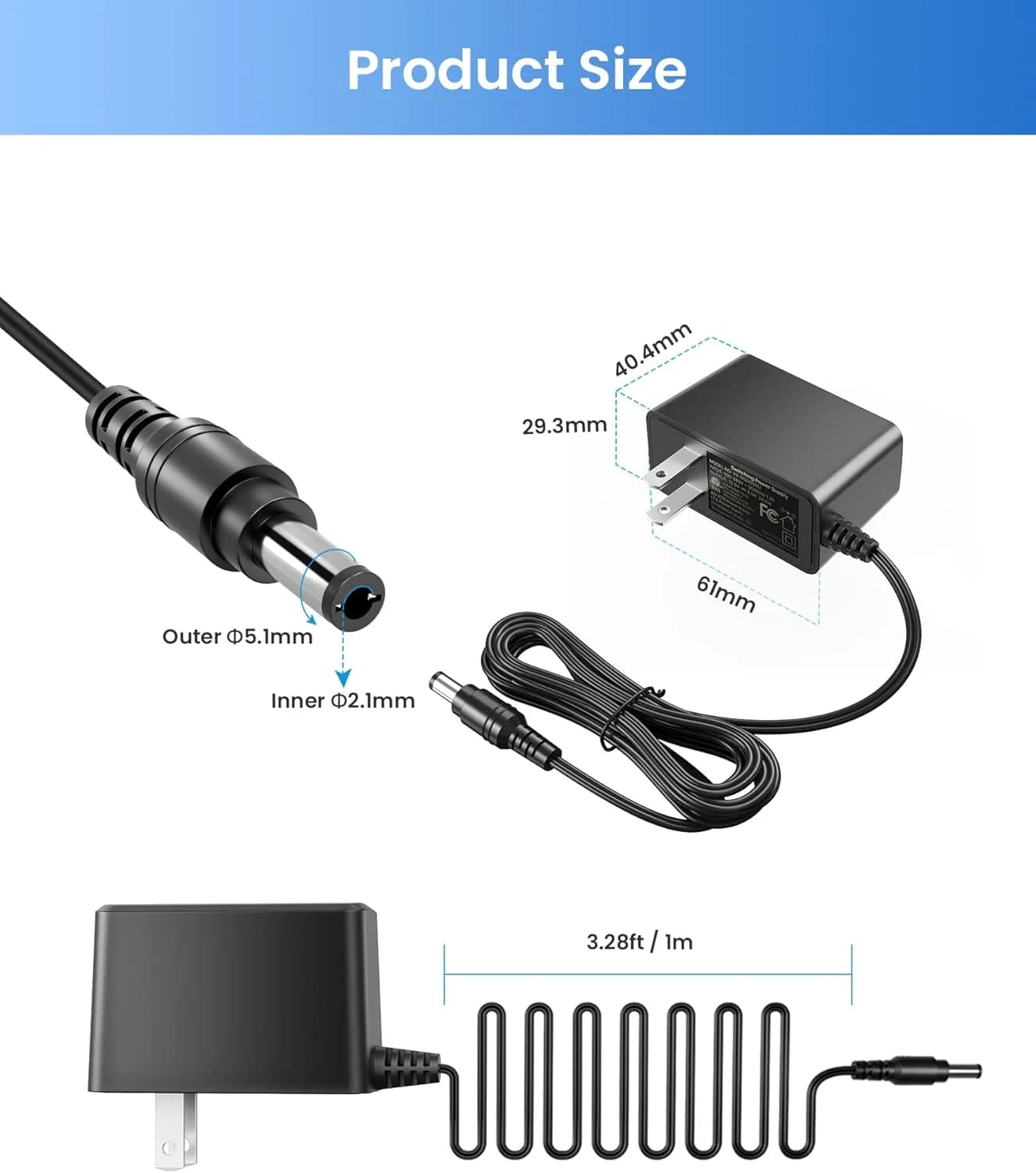 12V 2A 100V-240V AC to DC Power Supply Adapter + 4-Way Power Splitter Cable