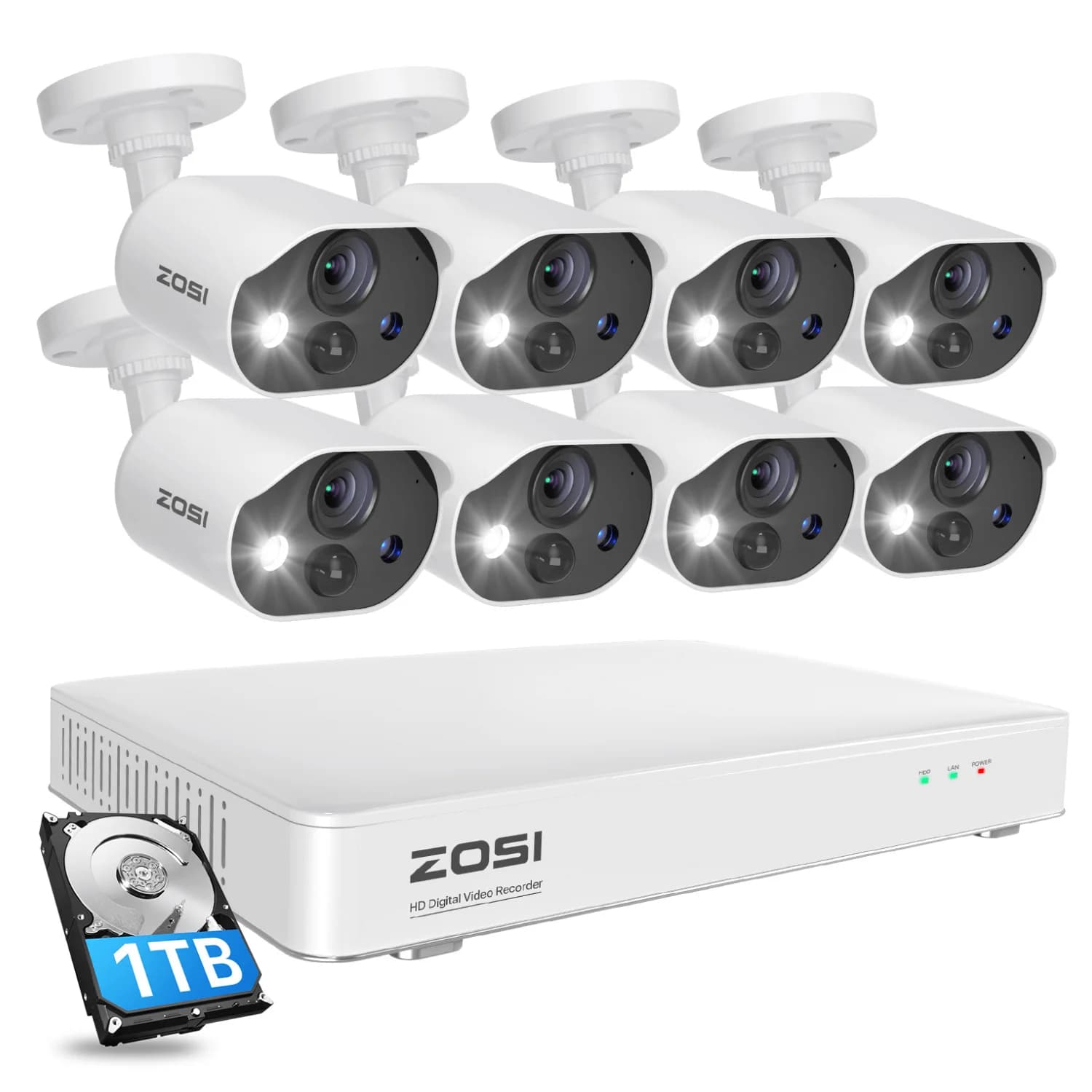 C303 4-Camera White 1080P 8-Channel HD-TVI / coax System — 1TB