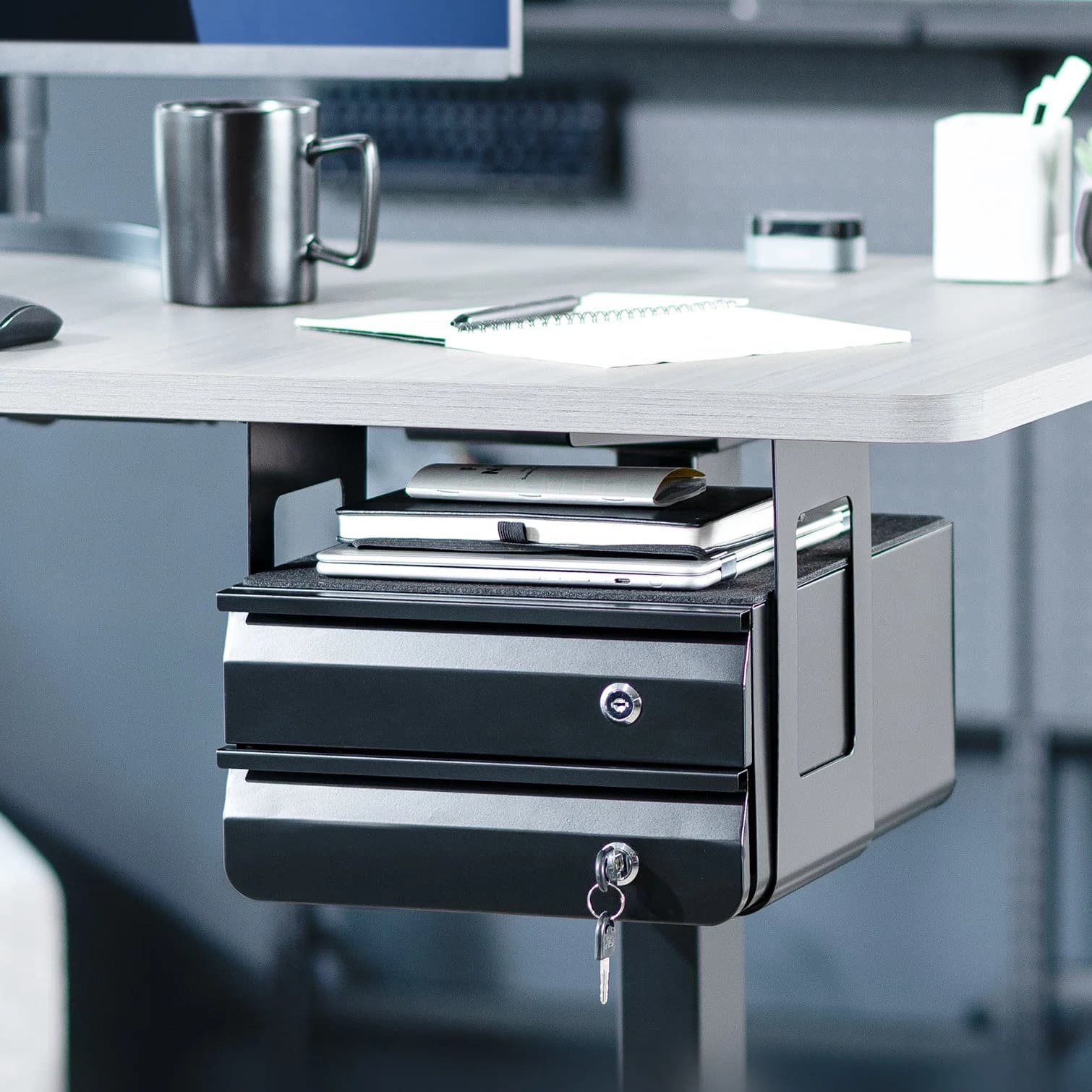 Lockable Under Desk Double Drawer