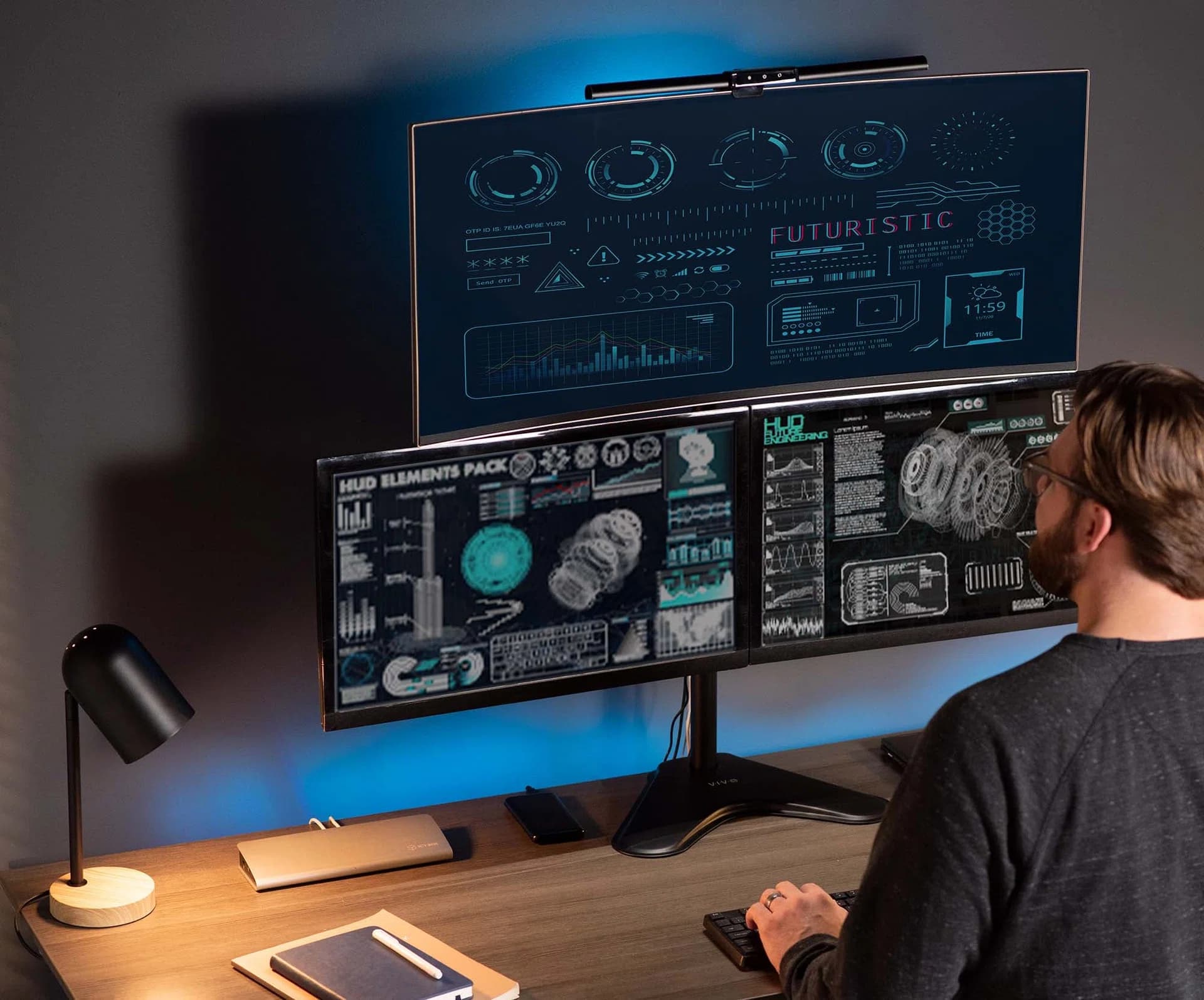Triple Monitor Desk Stand - 13” to 30” Screens