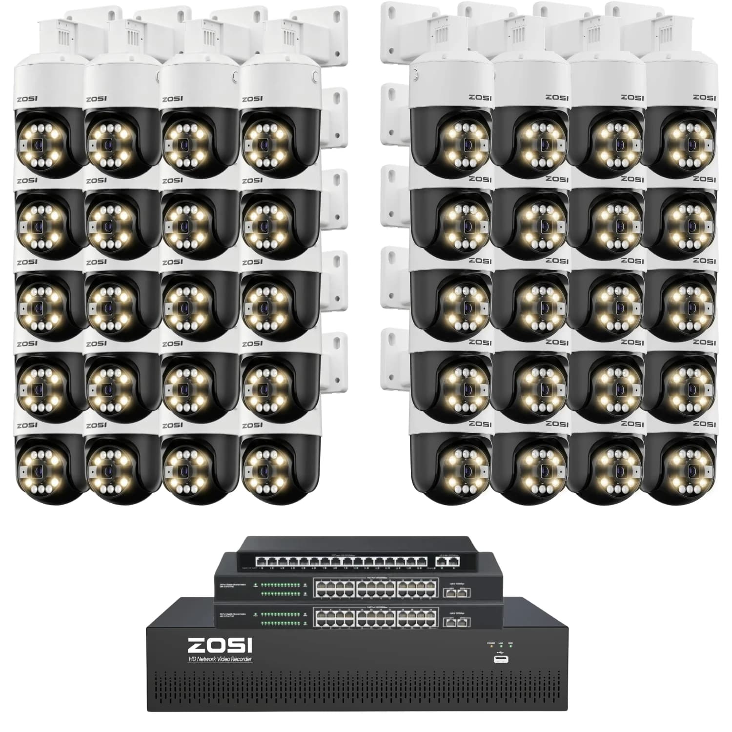 C296 64-Camera White 4K 64-Channel PoE System — 16TB