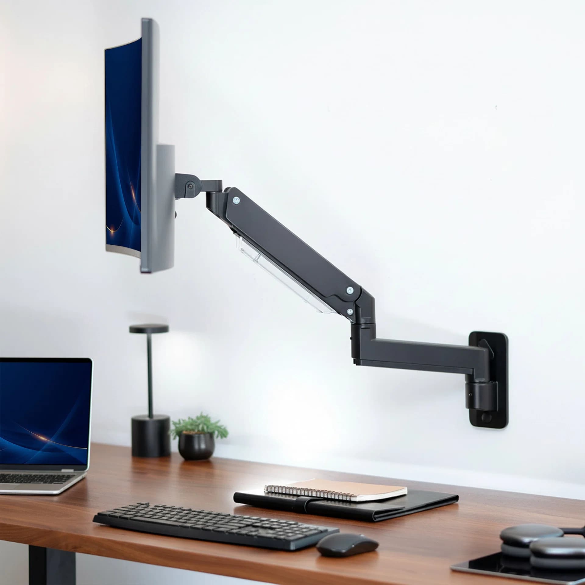Pneumatic Arm Single Ultrawide Monitor Wall Mount - Up to 49" Screens