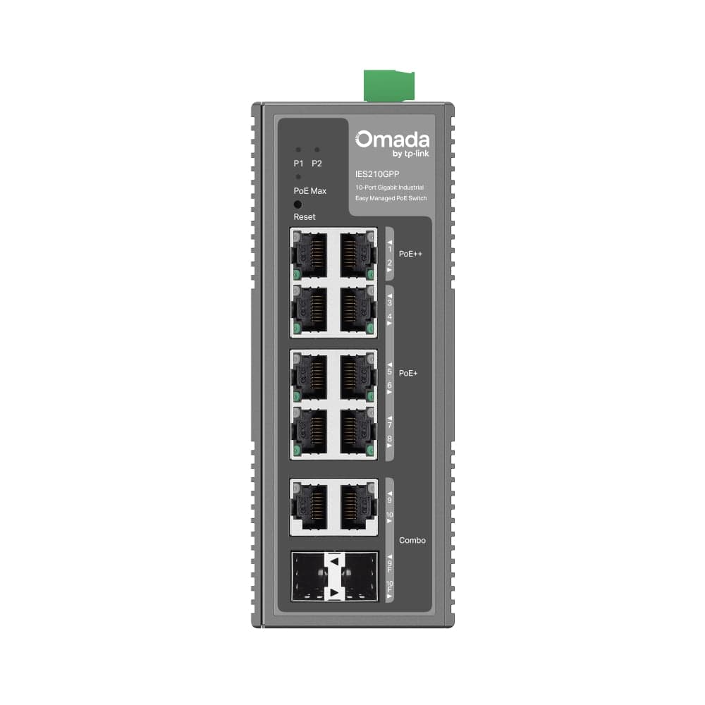 Omada 10-Port Gigabit Industrial Easy Managed Switch with 6-Port PoE+ and 2-Port PoE++, IES210GPP