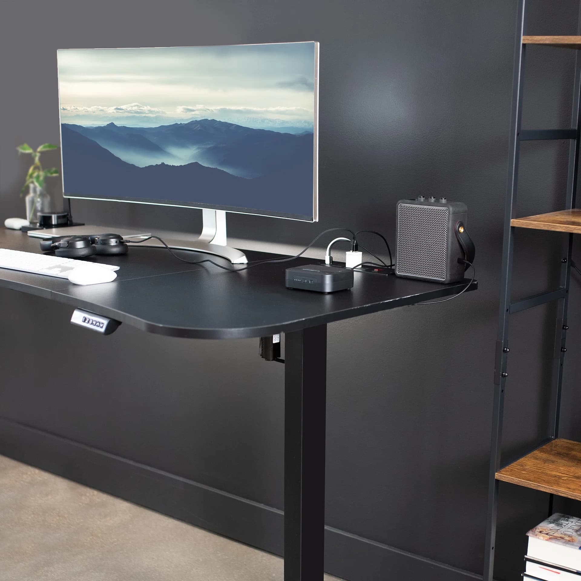 Black 63” x 32” Table Top with Built-in Power Strip