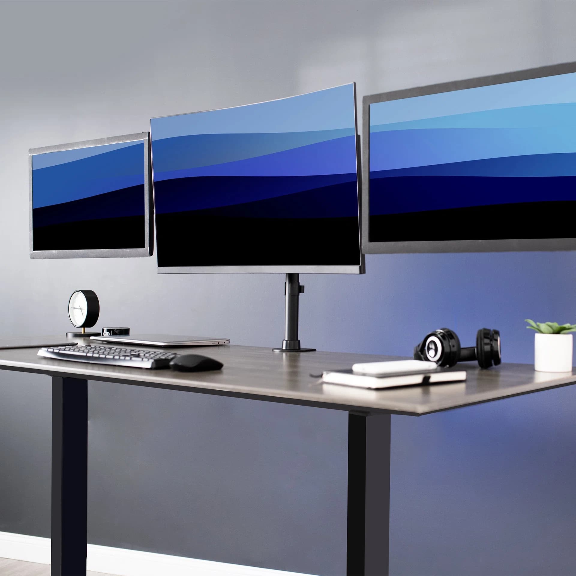 Triple Monitor Desk Mount - 13" to 27" Screens