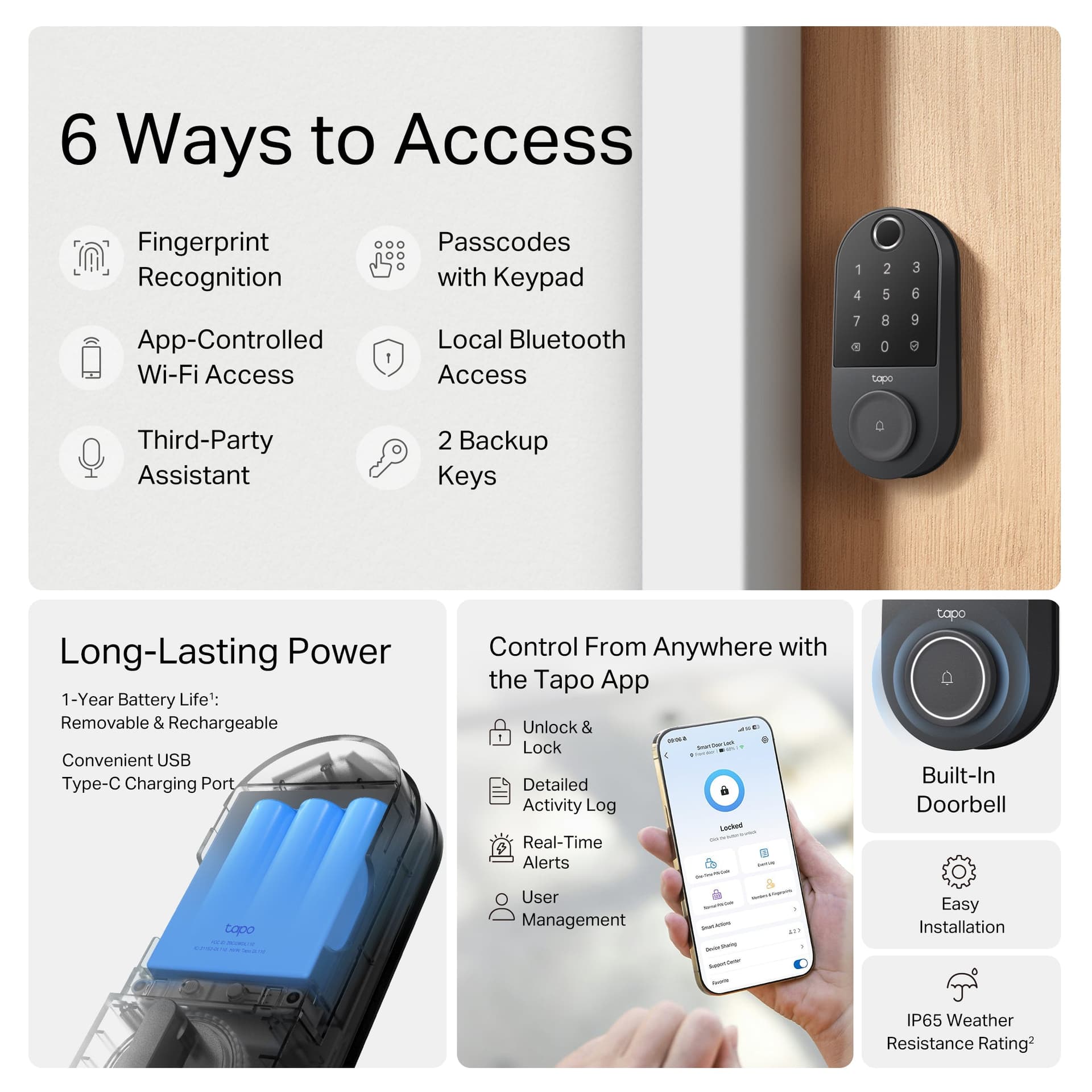 Fingerprint Smart Battery-Powered Door Lock, Tapo DL110