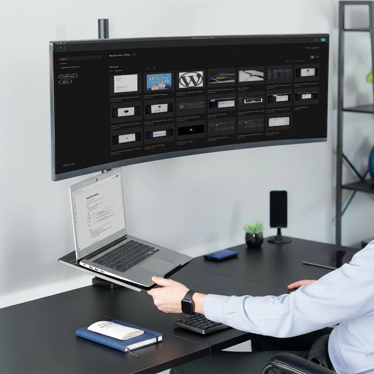 Ultrawide Monitor and Laptop Extra Tall Vertical Desk Mount - Up to 49" Screens, 17" Laptops