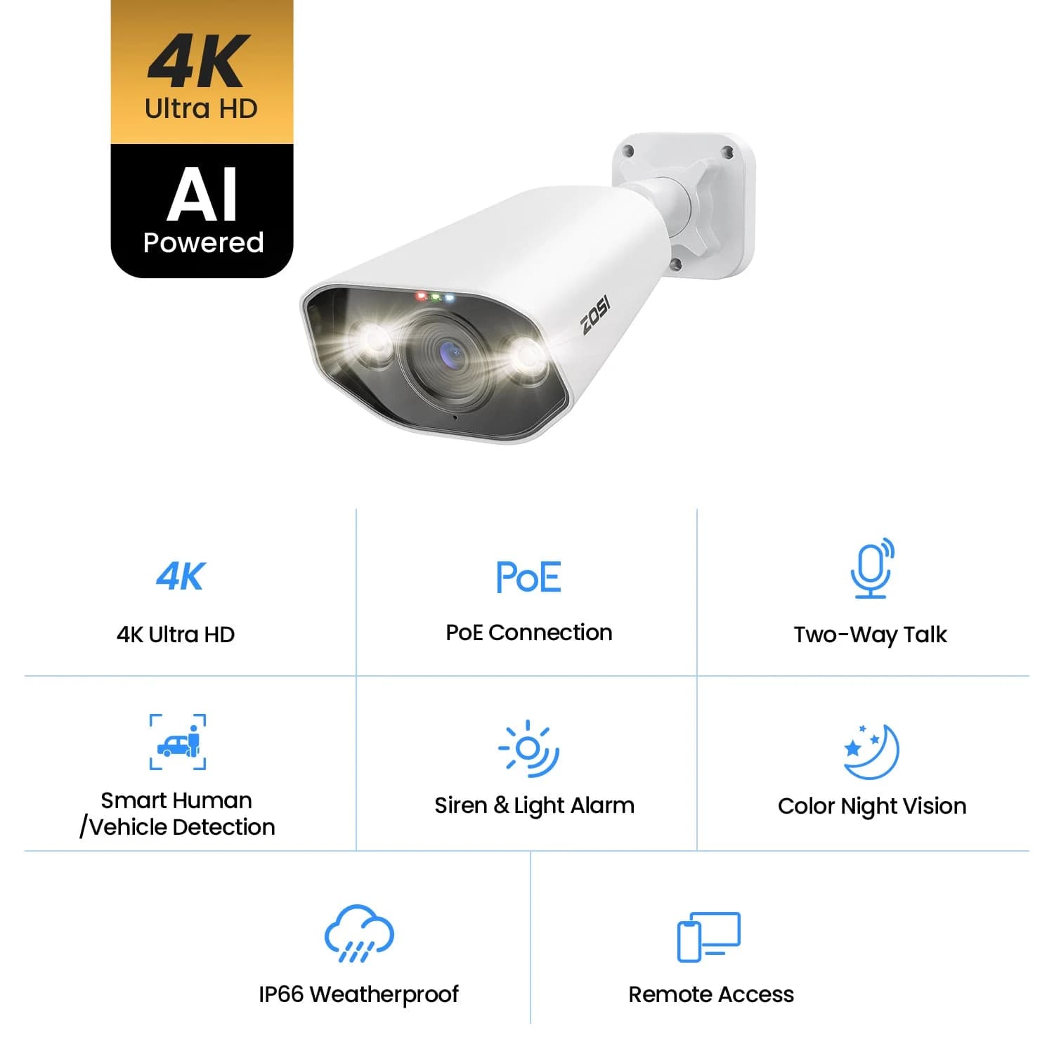 C182 4K PoE Camera with Smart Active Deterrence + 60 ft Ethernet Cable — 4-Camera Pack