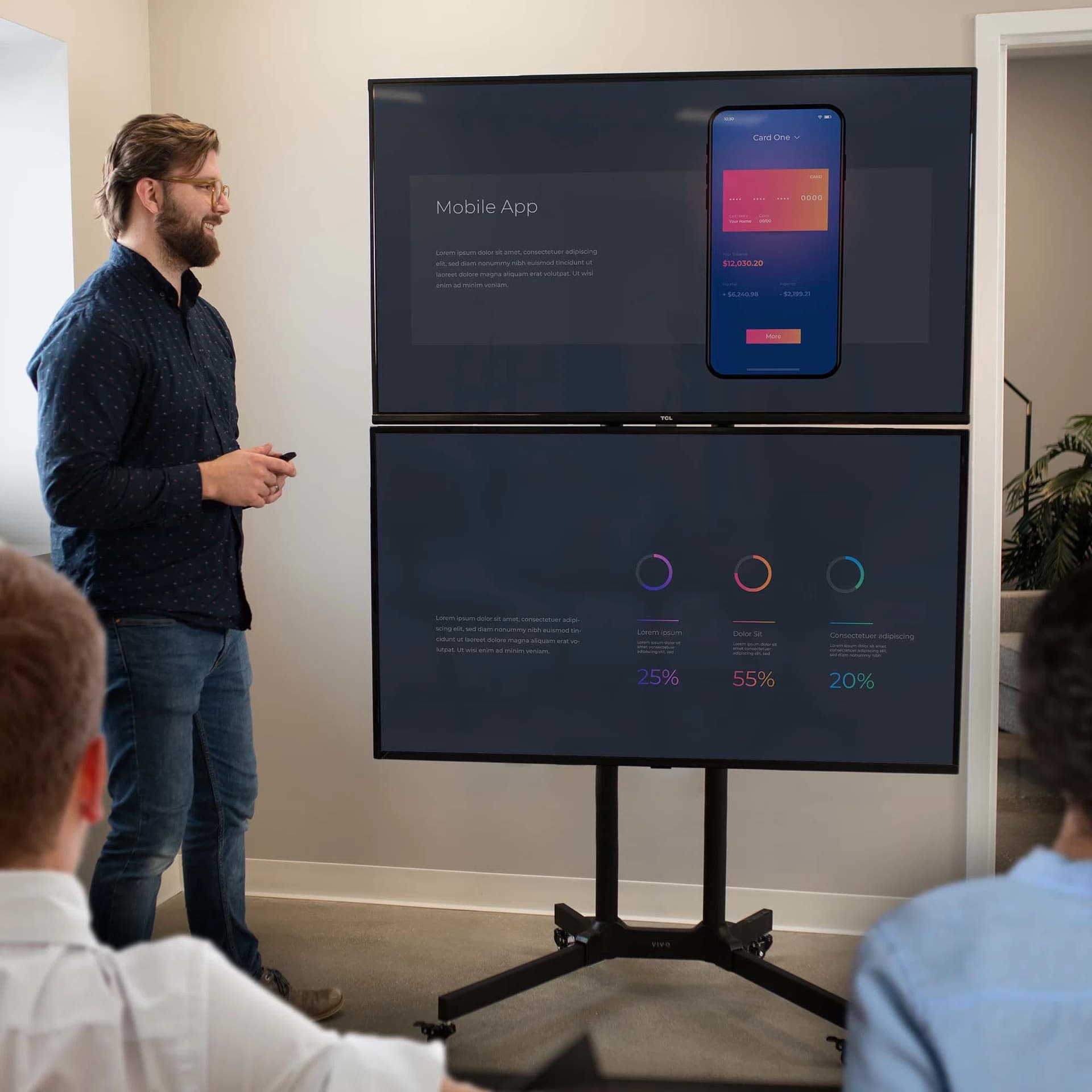 Dual Screen TV Cart - 32" to 65" Screens