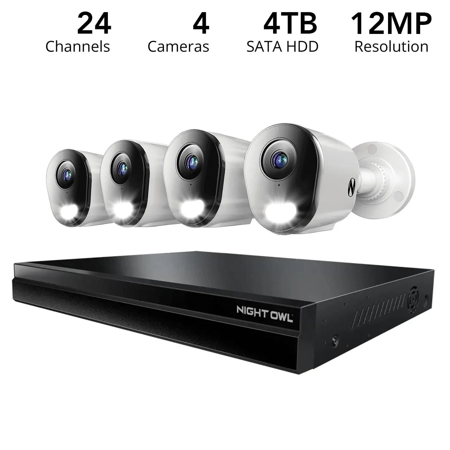 24 Channel 12MP eNVR with 4TB Hard Drive and 4 Wired IP 12MP Bullet Cameras w 2-Way Audio - 16 POE Ports