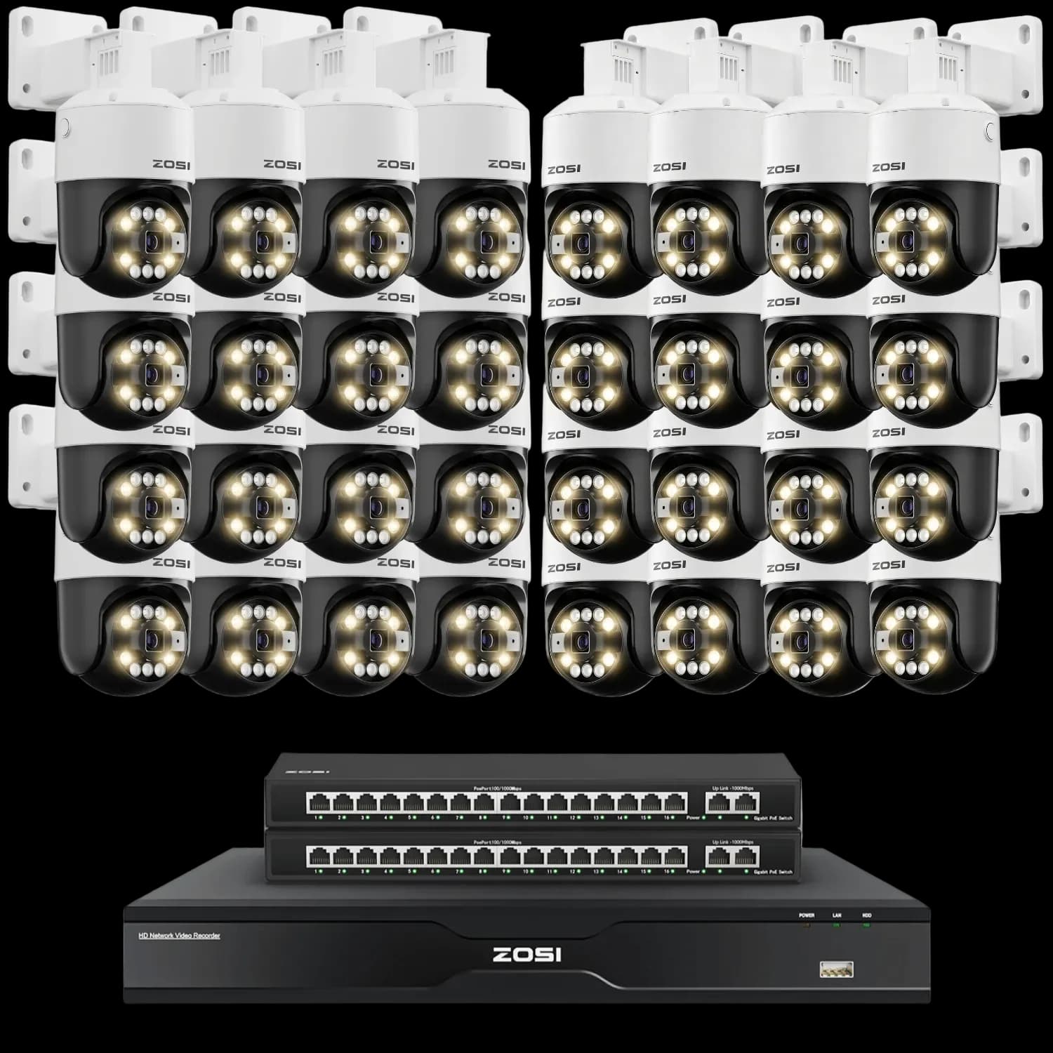 C296B 16-Camera White 4K 32-Channel PoE System — 4TB — No Camera Cables