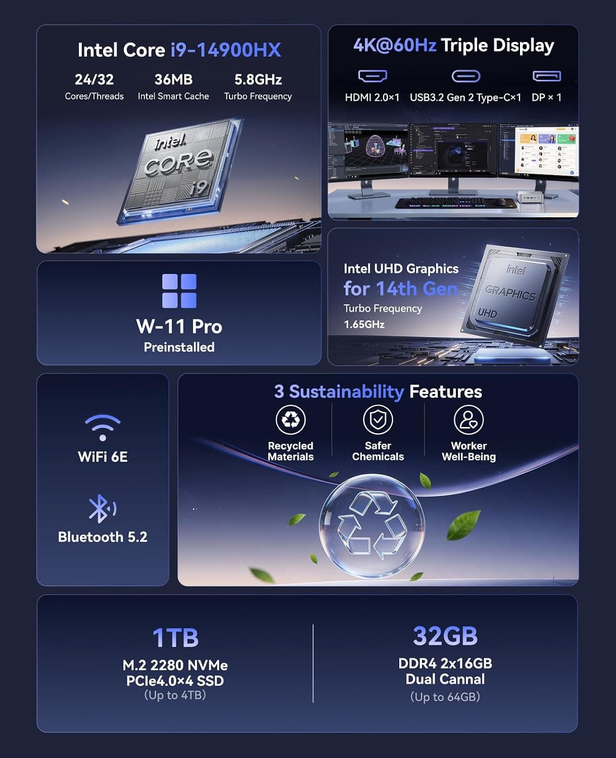 H2 Mini PC — Core i9-14900HX, 32GB, 1TB — KAM-H2-14900HX