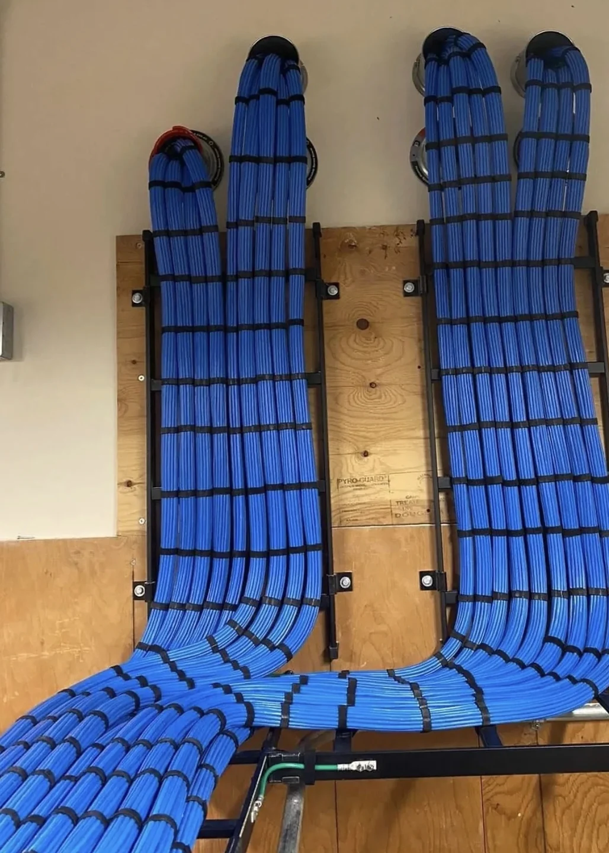 Real structured cabling dressed and supported during installation