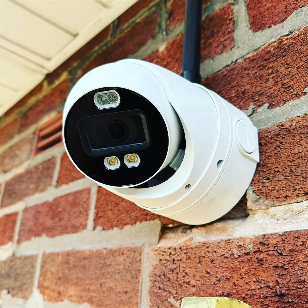 Real professionally mounted exterior security camera