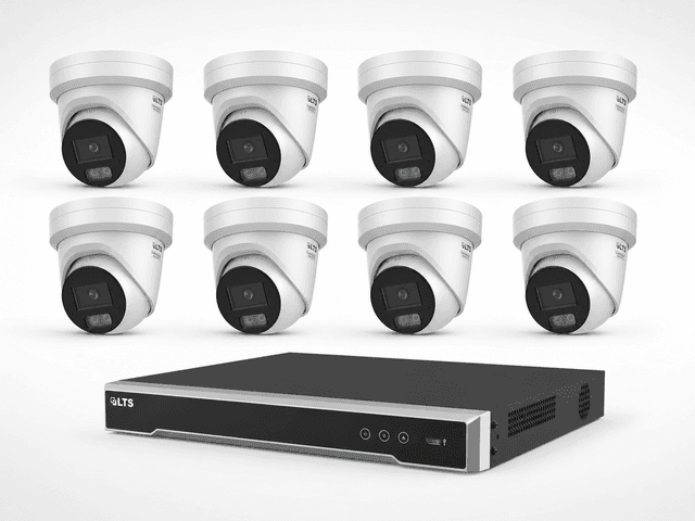 One LTS 16-channel PoE recorder with eight LTS 4MP turret cameras