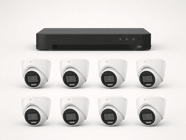 One LTS 8-channel DVR with eight LTS 2MP HD-TVI turret cameras