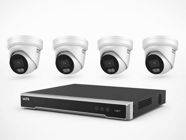 One LTS 8-channel PoE recorder with four LTS 4MP turret cameras