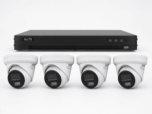 One LTS 4-channel DVR with four LTS two-way-audio turret cameras