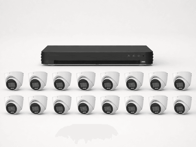 One LTS 16-channel DVR with sixteen LTS 2MP HD-TVI turret cameras