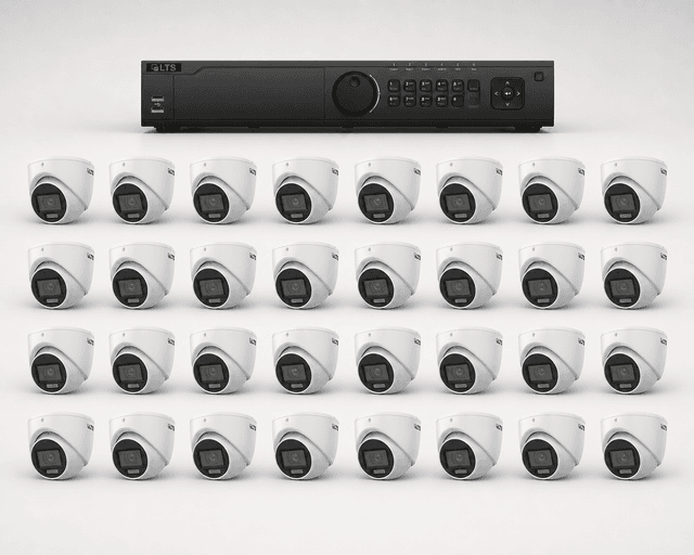 One LTS enterprise 32-channel DVR with thirty-two LTS 2MP HD-TVI turret cameras